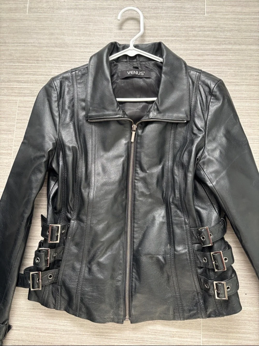 VENUS Black Leather Buckle-Accent Zip Jacket - Picture 2 of 6